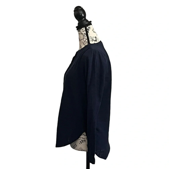 Ann Taylor Loft Button Down Blouse Top Navy Blue  Long Sleeves 100% Cotton XS - Picture 3 of 8